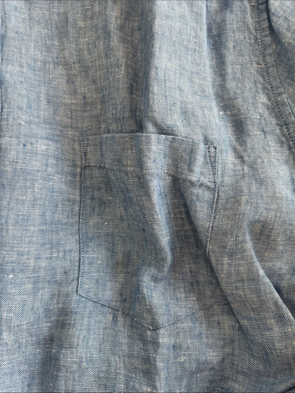 Men's Blue Long-Sleeve Button-Down Shirt banded collar linen shirt